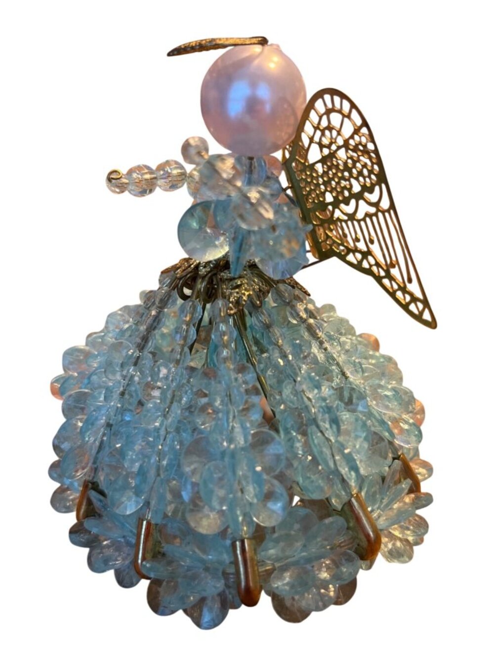 Vtg MCM Teal Safety Pin Beaded Angel Figurine Ornament - Picture 2 of 5